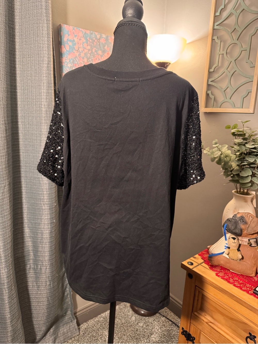 Rebecca Minkoff Black Short Sleeve Tee with Sequin Sleeves - Picture 4 of 5